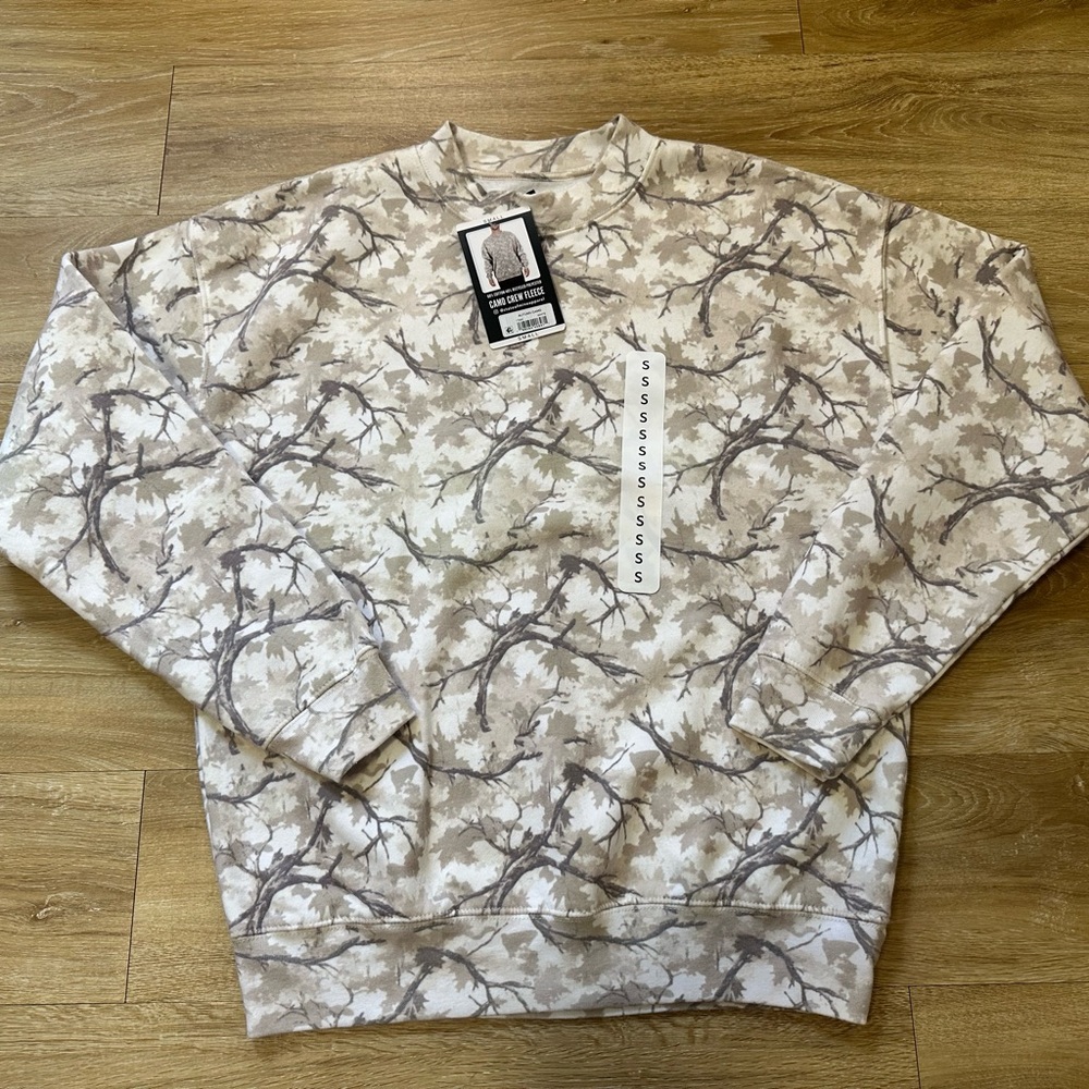 State of Mine Men's Long Sleeve Pullover White Camo Crew Fleece Sweatshirt S